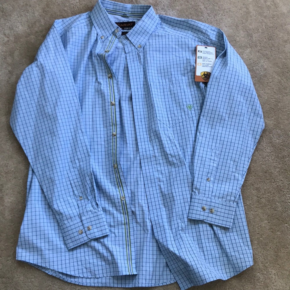 NWT Ariat men’s blue plaid dress shirt